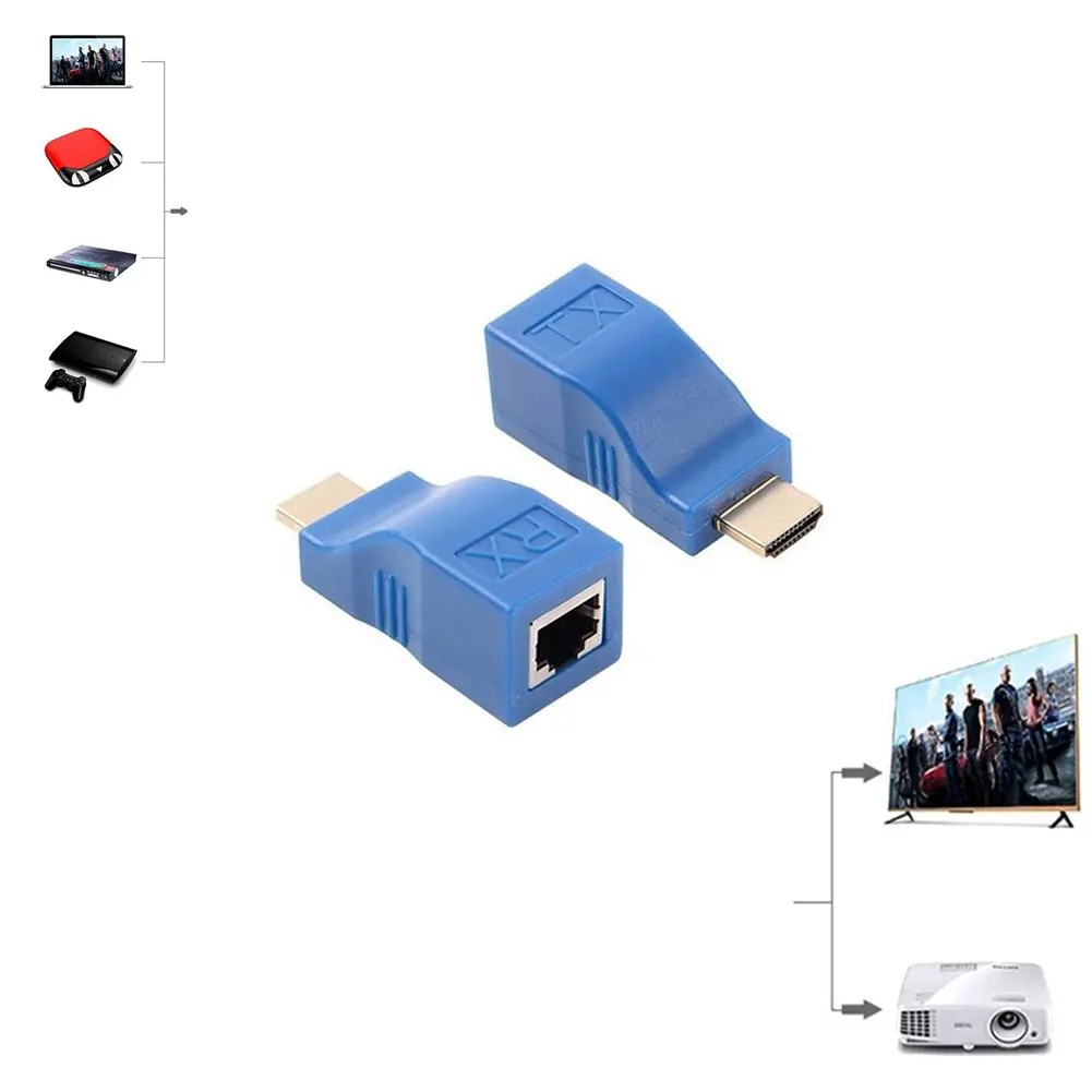 HDMI Extender 30M HDMI to RJ45 Network Cable Extender Converter Adapter, Splitter, Repeater by Cat 5e Cat 6 1080P for HDTV HDPC