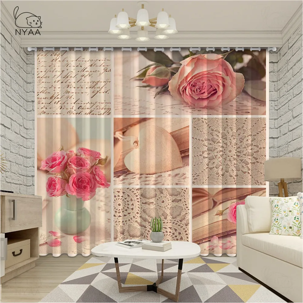 Роскошные затемняющие 3D шторы на окна красная роза для гостиной спальни