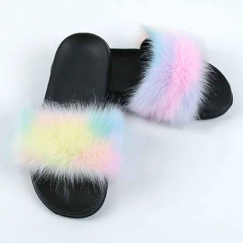 

2021 Boys Girls Children Soft Faux Fur Fluffy Slides Home Shoes Indoor Outdoor