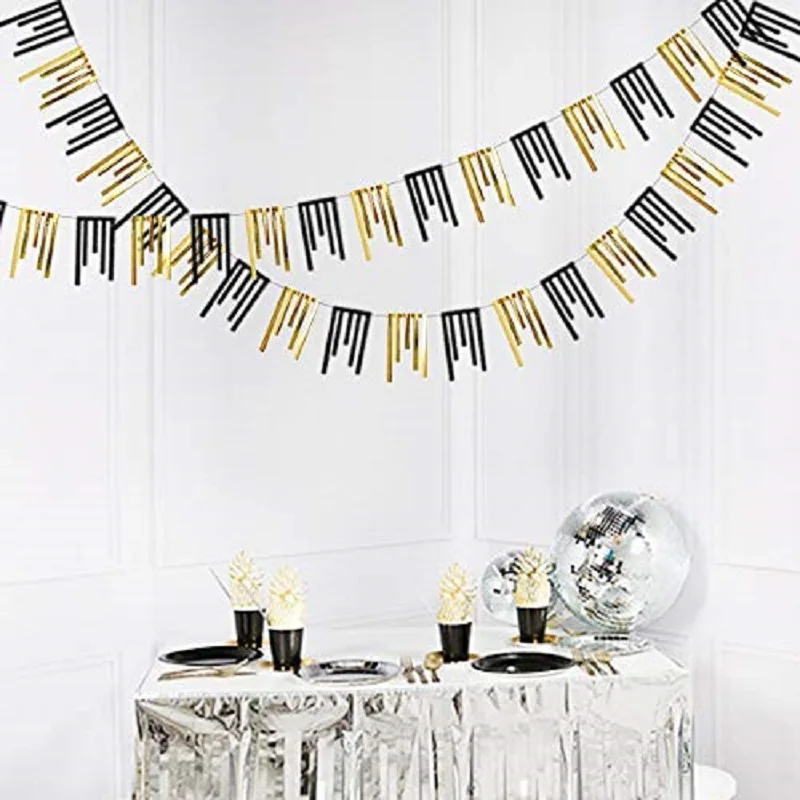 

30Ft Black Gold Tassel Garland Glitter Paper Streamer Bunting Banner for Wedding Bridal Shower Birthday Party Decor Supplies