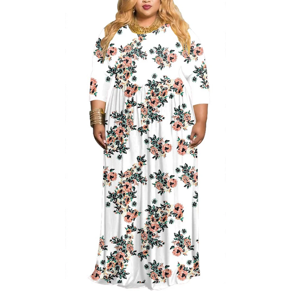 Женское элегантное платье с цветочным принтом большого размера в пол круглым