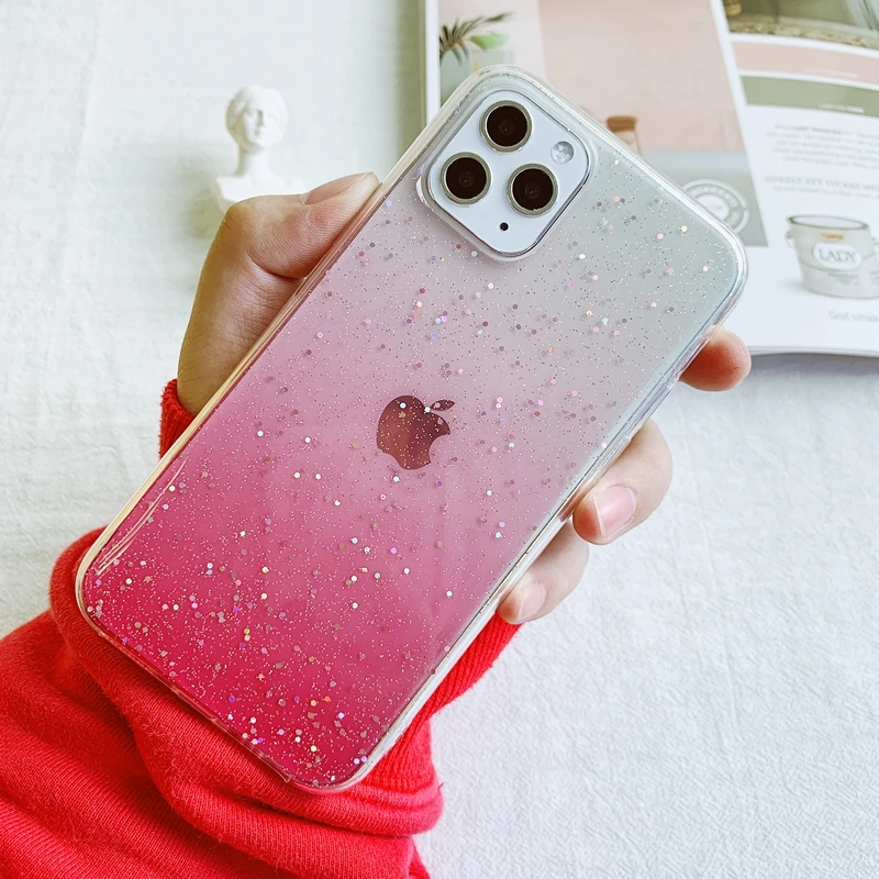 Мягкий силиконовый прозрачный чехол из ТПУ с градиентными блестками для iPhone 6 6s 7 8