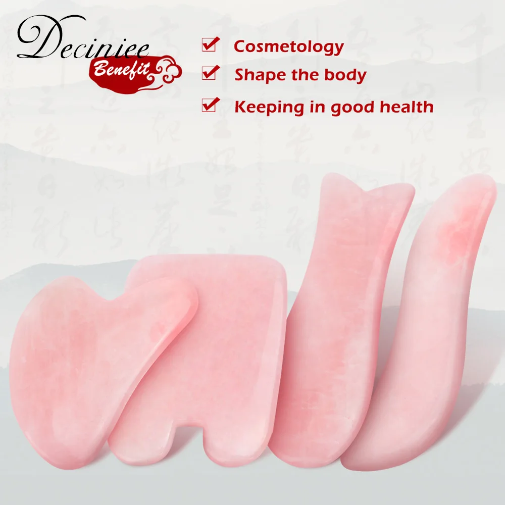 Натуральный розовый КВАРЦЕВЫЙ Нефритовый камень Guasha массажный инструмент