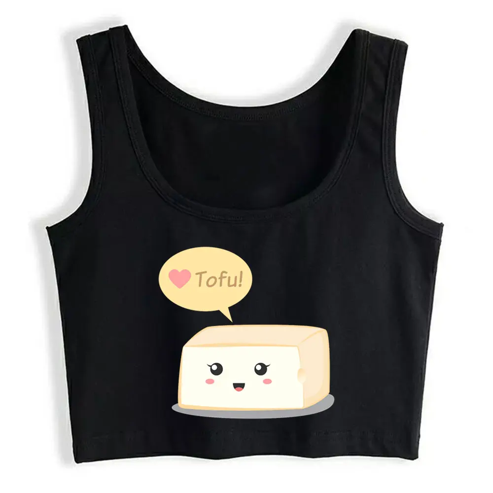 

Crop Top Sport Love Tofu Cute Food Doodle Fit White Custom Tops Women