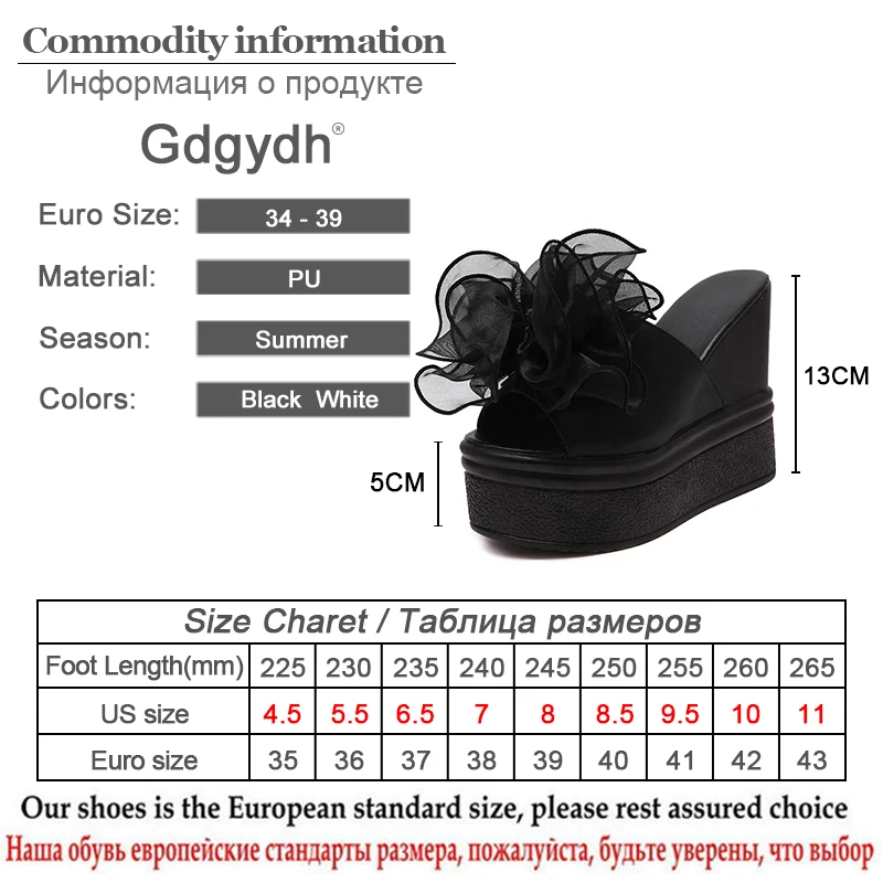 Gdgydh Fashion Flowers High Wedge Slip On Platform Sandals Women Extreme Heels Shoes For Summer 2020 Black White Wholesale | Обувь