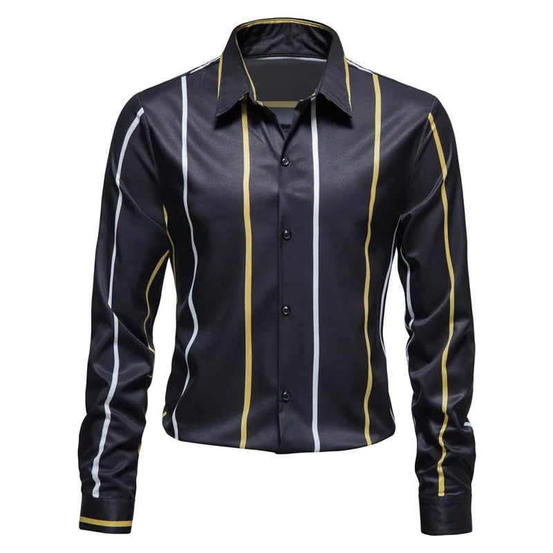 

Men's Loose-fitting Long Sleeve Shirt with Wave Pattern
