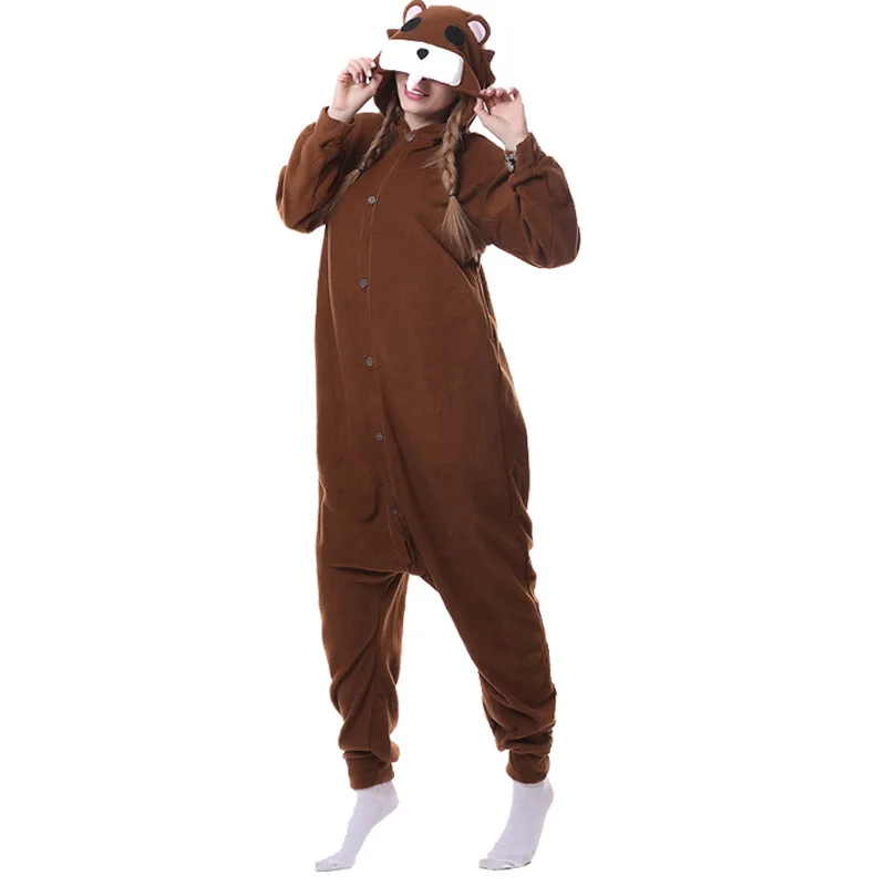 Adult Animal Brown Bear Pajamas Long sleeve Cartoon Backkom Onesies Costumes Halloween Jumpsuits Christmas Gift For Women Men |