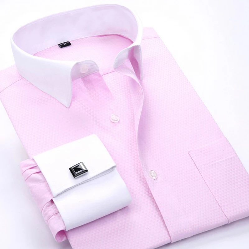 French Mens Tuxedo Shirts With Cufflink Yellow Regular Fit Plus Size Long Sleeve Luxury Wedding Party Stylish Party Male Blouse
