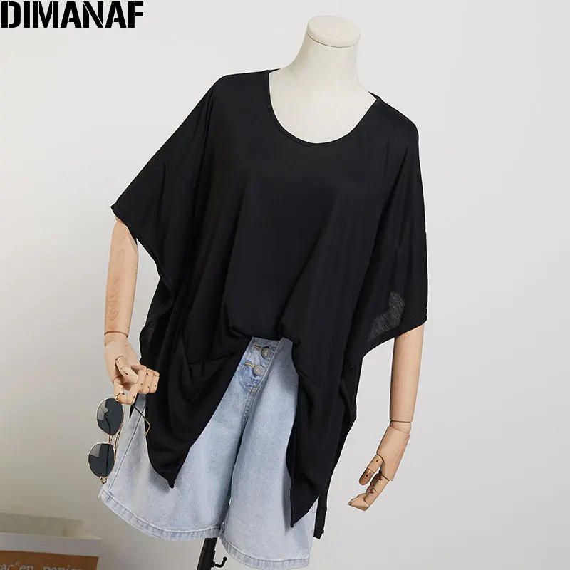 Женская хлопковая Футболка DIMANAF однотонная черная футболка лоскутного покроя с