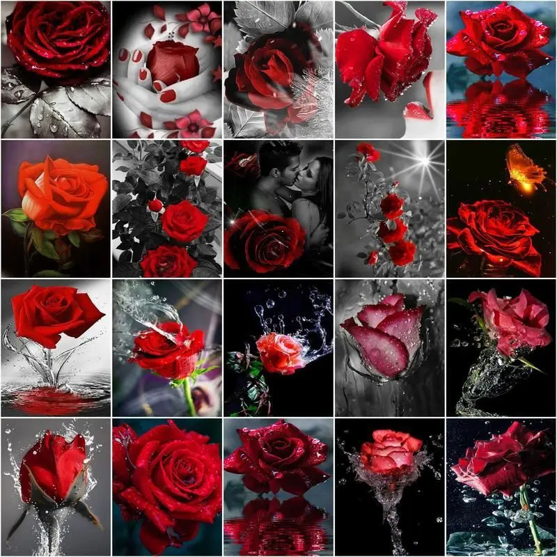 

CHENISTORY Red Rose Coloring By Numbers Painting Kit Oil Paints Flowers Canvas Pictures Wall Decoration For Handiwork 40*50 CM