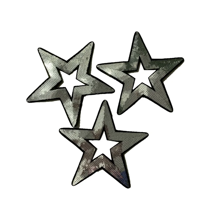 Новое поступление большая серебряная звезда нашивки с блестками для одежды