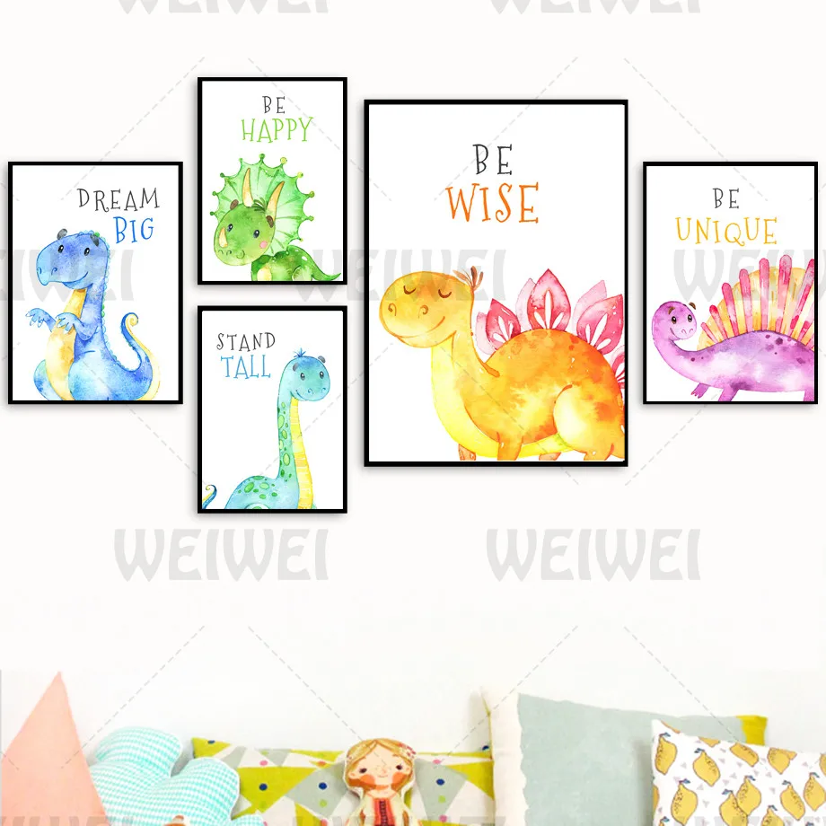 Цветной мультяшный динозавр домашний декор картина для детской комнаты милые