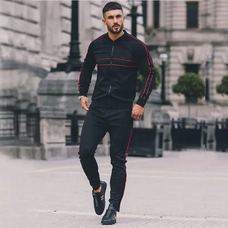 

European and American new sports and leisure suit men's slim fit spring and autumn fitness running wear zipper jacket