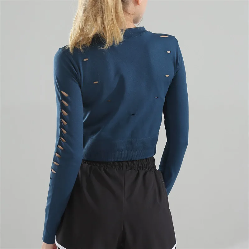 

Quick Dry Hollow Out Yoga Crop Top Long Sleeve Sports Shirts High Elasticity Women Sportswear Running Gym Clothes for Fitness