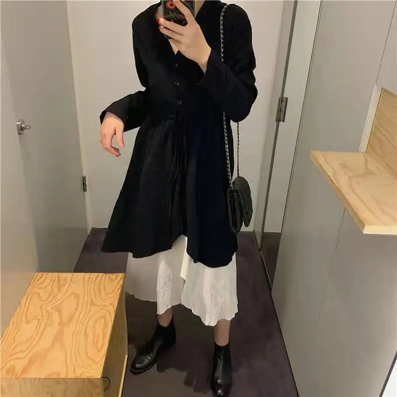 Женское длинное платье трапециевидной формы черное платье-двойка с длинными