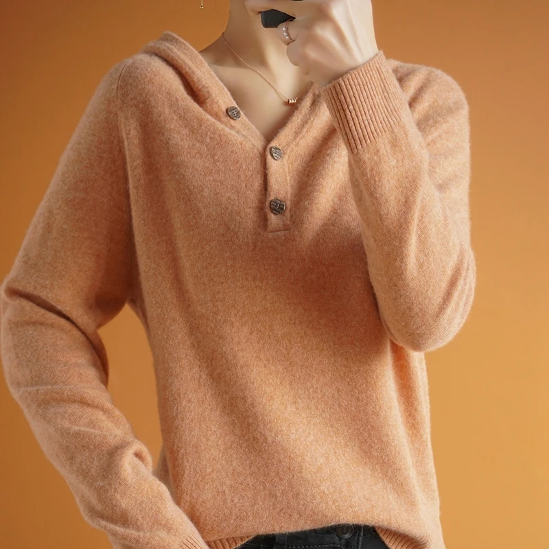 

Spring and Autumn New 100% Cardigan Women's V-neck Pullover Sweatshirt Wild Casual Solid Color Buckle Knitted Bottoming Shirt