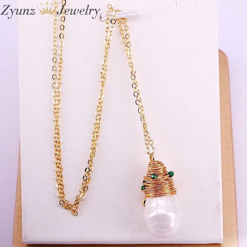 6PCS, Gold Color Flower Cap Nature Mother Of Pearl Shell Drop Pendant Necklace for Women