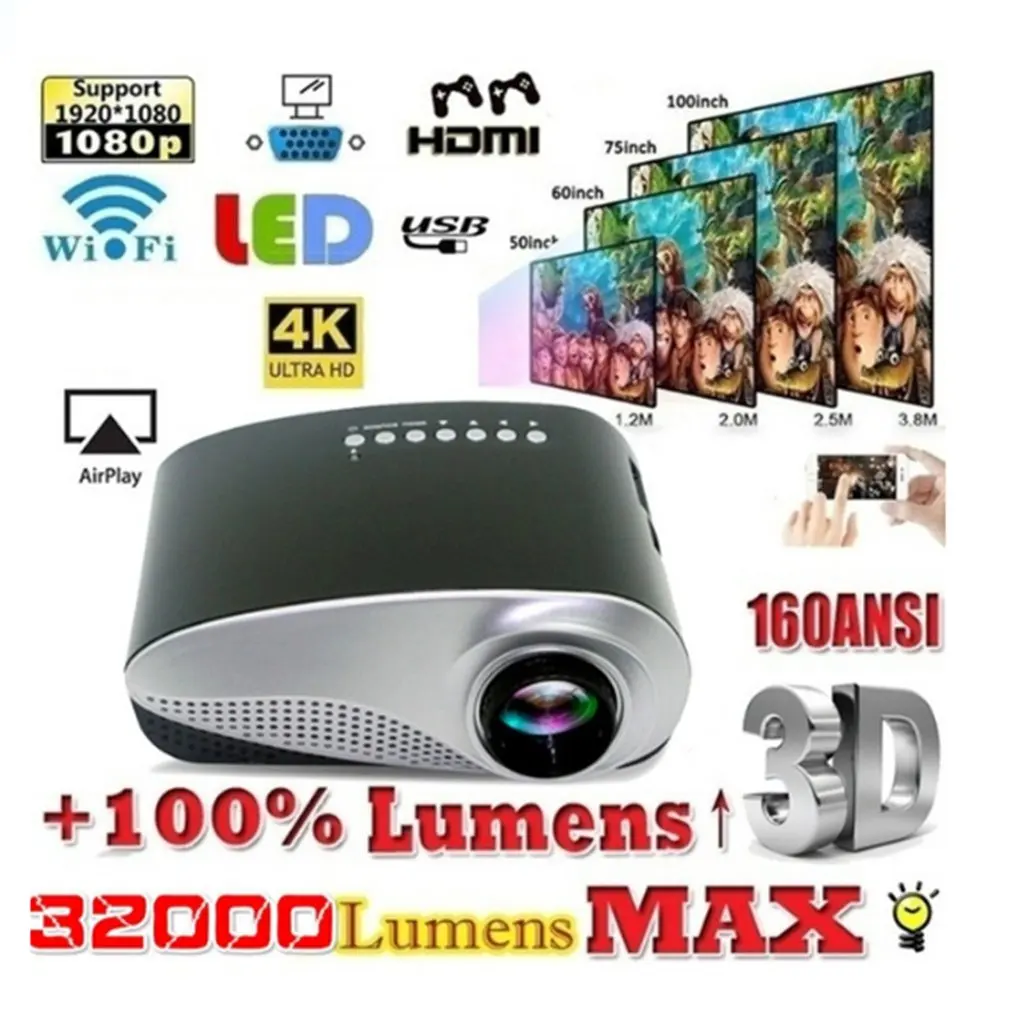 RD802 портативный мини-проектор для домашнего кинотеатра светодиодный