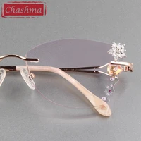 butterfly female eye glasses titanium gray red lens diamond trimmed rimless spectacle frames women sunglasses tint lenses