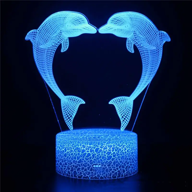 

7 Colors Change Remote Acrylic Lamp Night Light Creative 3D LED Dolphin Series Colorful Charging And Dry Battery Night Light