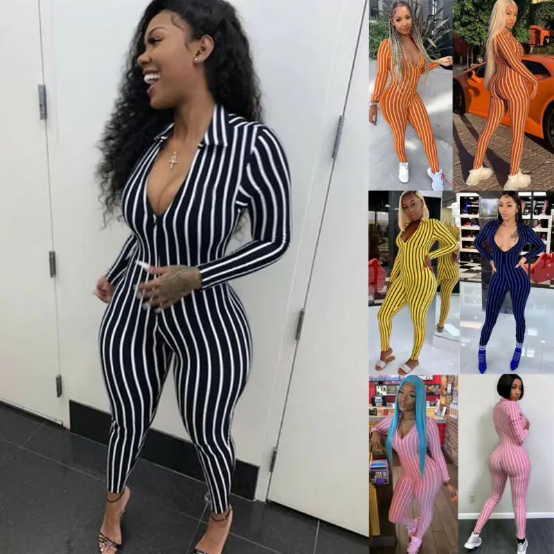 Женские комбинезоны в английском стиле из лайкры обтягивающие полоску с