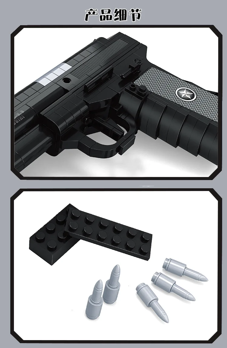 

2021 327pcs Blocks Handgun Semi-automatic Pistol Gun Model 1:1 Diy Building Block Brick Toy Outdoor Toys For Kids Ausini 22514