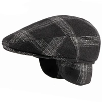 ht3418 beret cap warm autumn winter hat men vintage plaid earflap cap male artist painter wool beret hat men ivy flat cap berets