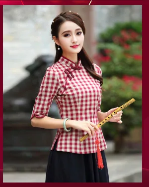 Sheng Coco Black China Blouse Women Traditional Chinese Shirt Clothing Chinese Jacquard Cotton Cheongsam Shirt Flower Buckle Top