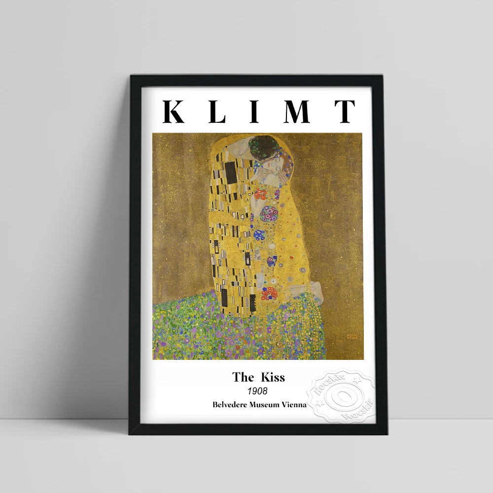 

Austrian Gustav Klimt Exhibition Museum Poster, Klimt The Kiss Wall Painting, Symbolism Romantic Wall Art, Classical Art Mural