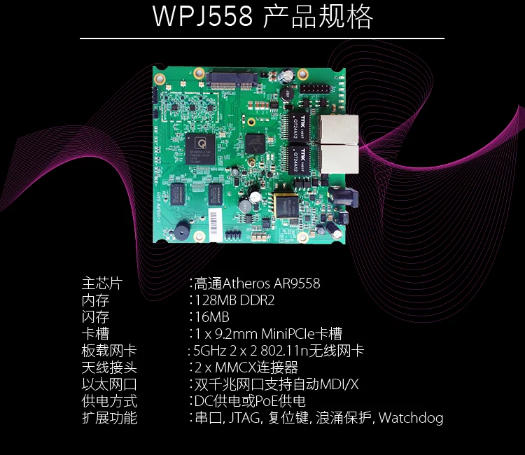 Беспроводная материнская плата comx QCA9558 WPJ558 поддержка CompexWRT OpenWRT 3*3 11AC mini PCIE 2 4G/5G