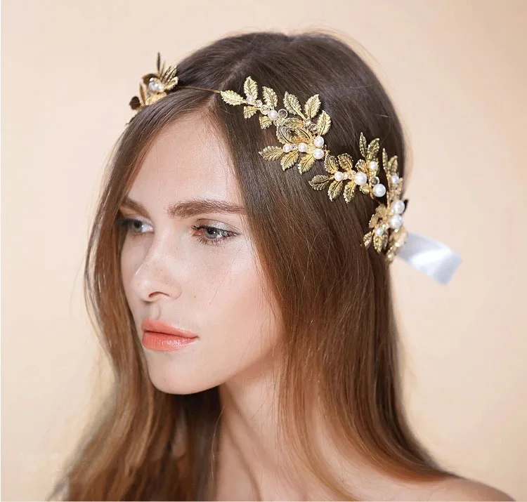 

Greek Goddess Headpiece Gold Laurel Leaf Headband Grecian Crown Bridal Pearls Headpiece Bridesmaids Gift Prom Headpiece