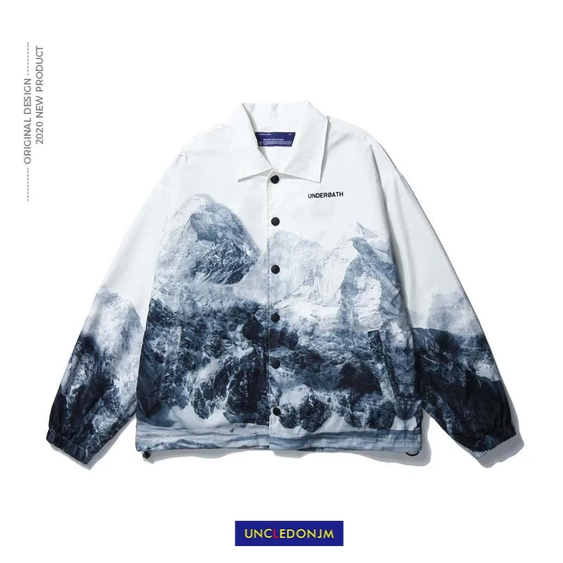 Мужская куртка с цифровой печатью UNCLEDONJM Snow Mountain длинная в стиле хип-хоп ветровка