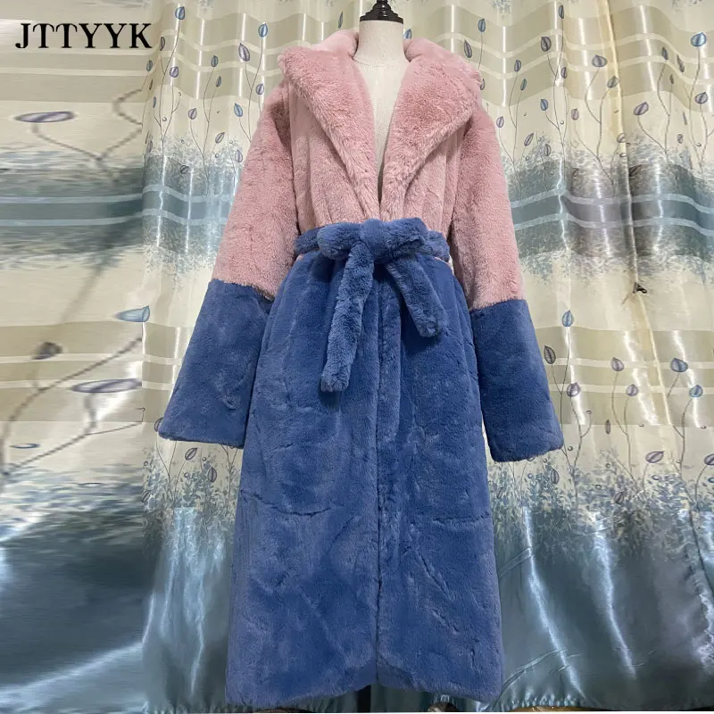 Jaqueta de Inverno Jaqueta de Pele do Falso Cabolsa de Pele Cabolsas de Pelúcia com Cinto Parka Roupas Femininas Peludo Longo Lapela Cabolsa Grosso Quente Feminino 19 Cheap Pele sintética