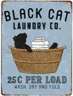 Черная кошка, стирка, винтажный стиль, металлический знак, железная живопись для дома и улицы, дома, бара, кофе, кухни, Настенный декор 8X12 дюймов