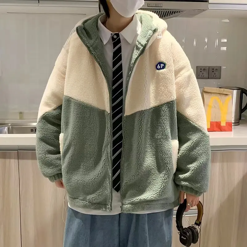 

Lamb Velvet Jacket Men's Winter Thickening Korean Style Couple Trendy Brand Cotton Clothes Oversize Reflective Jacket Tops