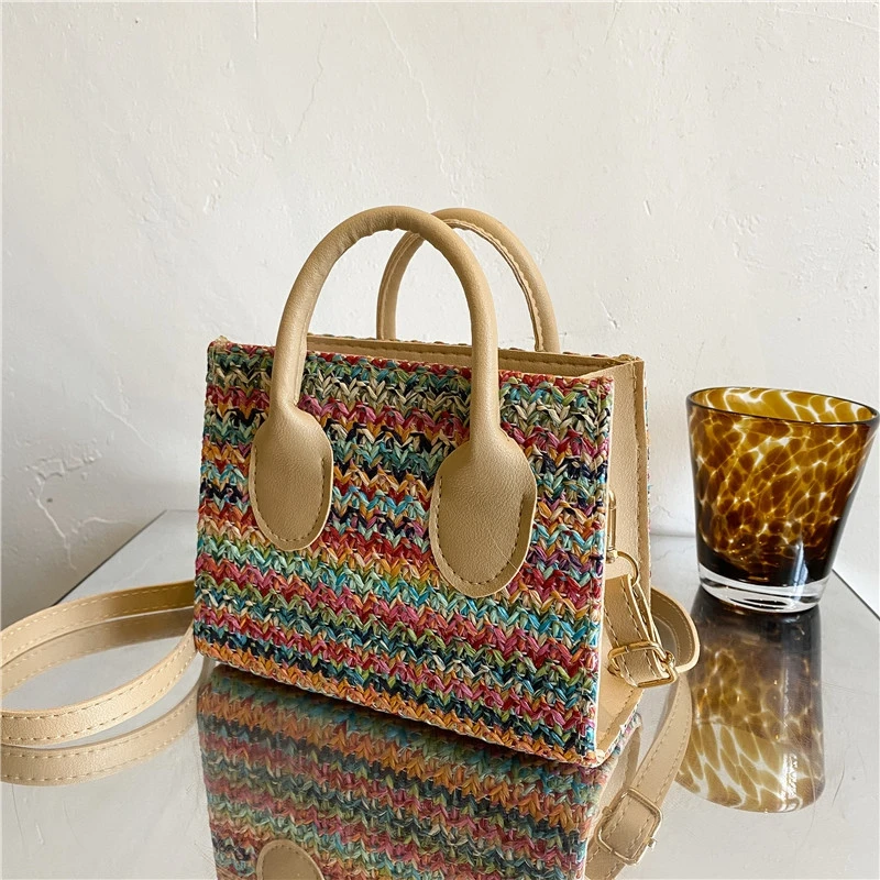 

Women's Bag Homemade Hand Woven Handbag 2021 Summer New Ladies Strip Thread Hook Knitted Female Shoulder Crossbody Bag Clutch