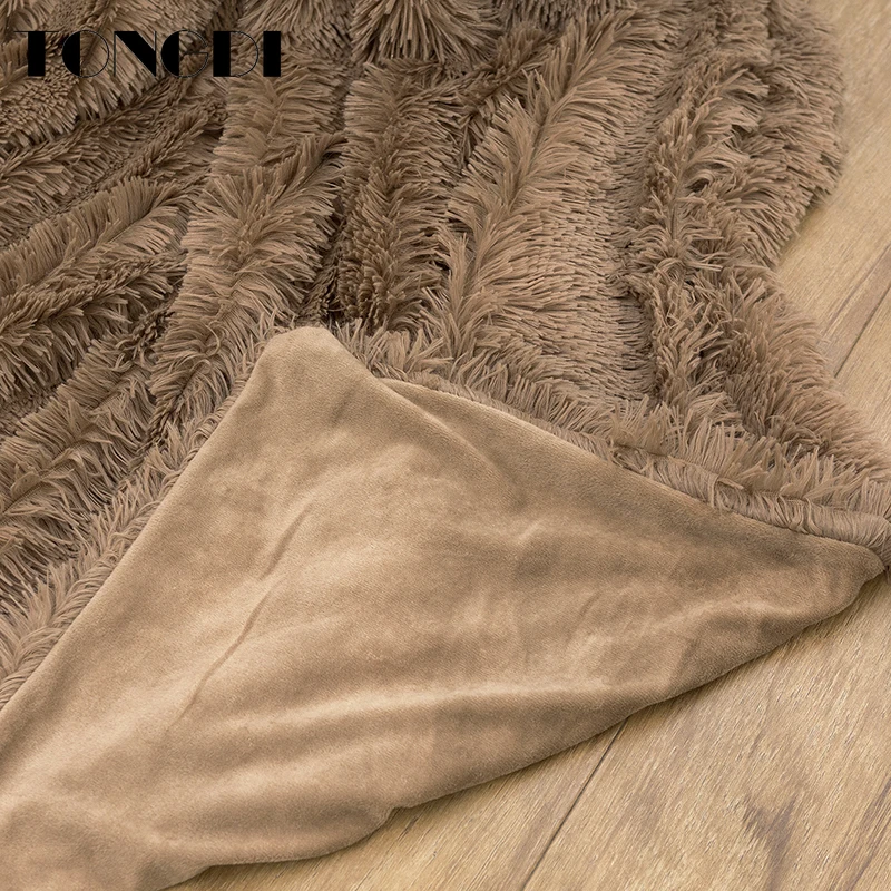 Мягкое теплое элегантное флисовое меховое толстое одеяло TONGDI однотонное зимнее