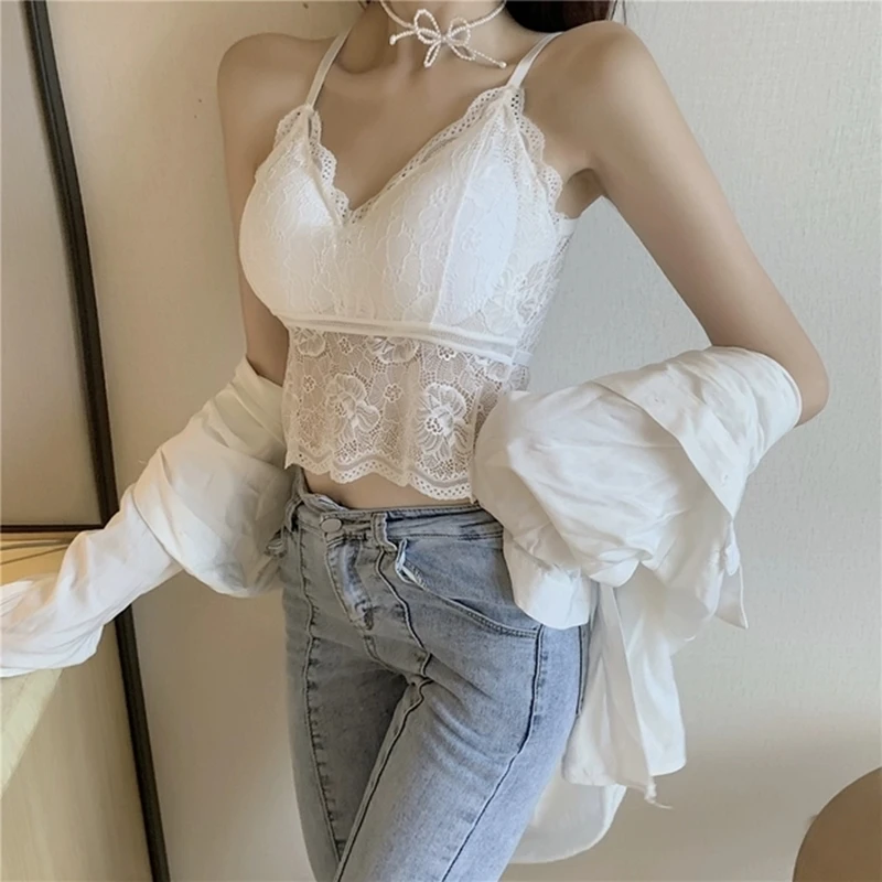 

2021 Summer Sexy Backless White Lace Crop Top Slim Secret Party Butterfly Sequin Top Y2k fashion Camisole Clothes
