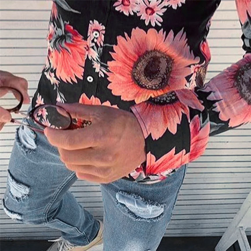 Рубашка мужская с отложным воротником и длинным рукавом Повседневная модная