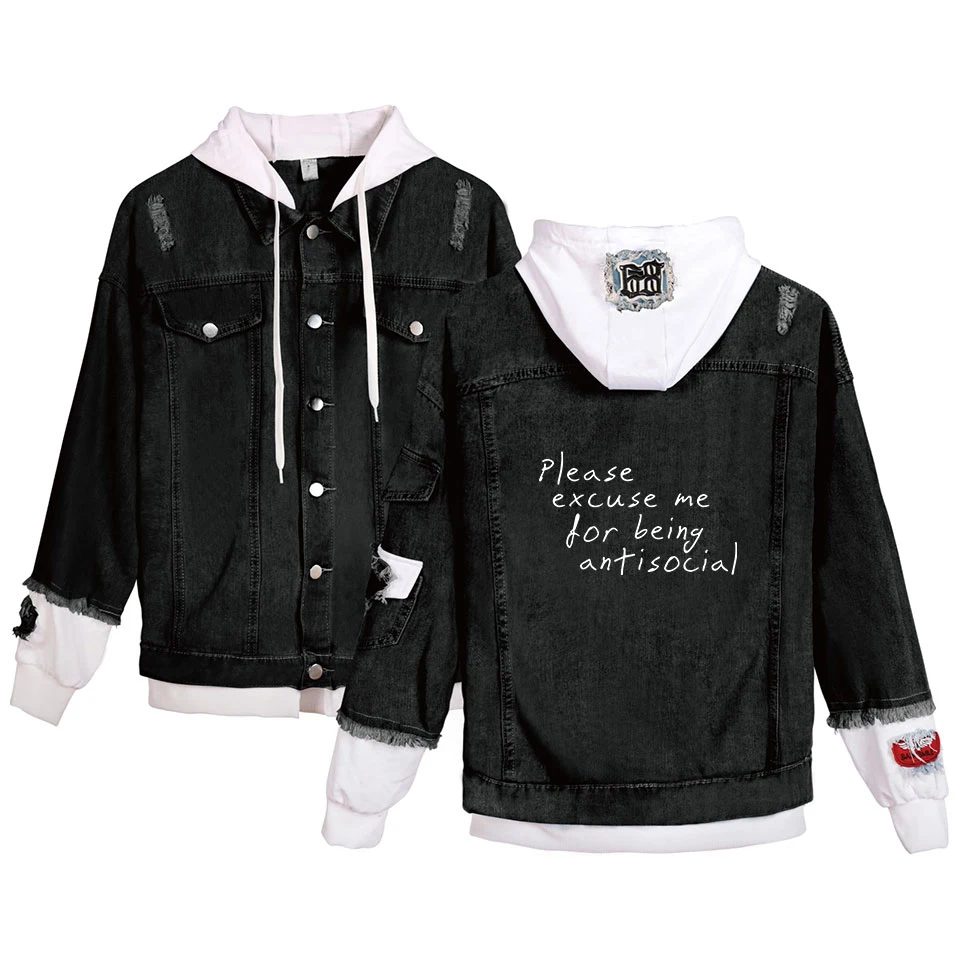 

Roddy Ricch High-Quality Print Fake Two Piece Denim Jacket Women Long Sleeve Pockets Hooded Jackets Hot Sale Streetwear Clothes