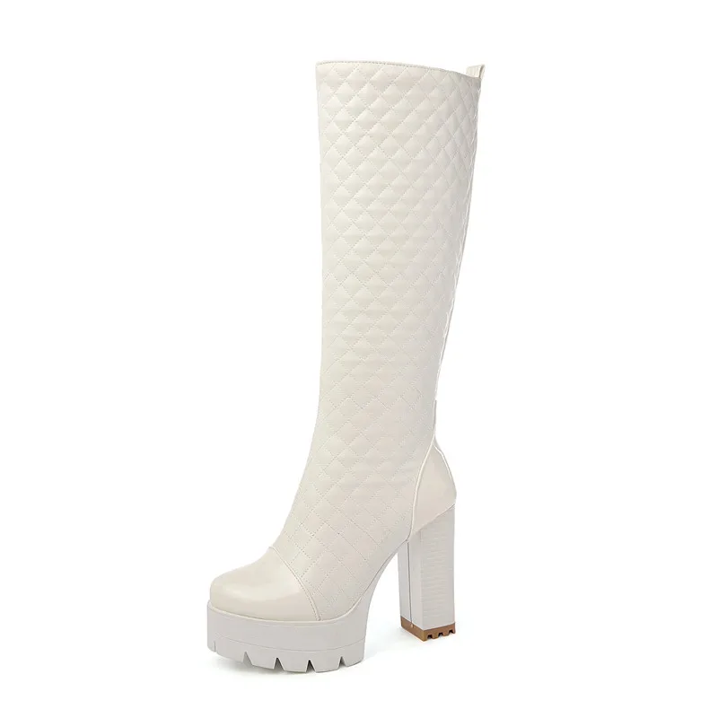 

Fanyuan 2021 Big size 34-43 winter knee high boots sexy extreme high heels platform ladies shoes women boots black white