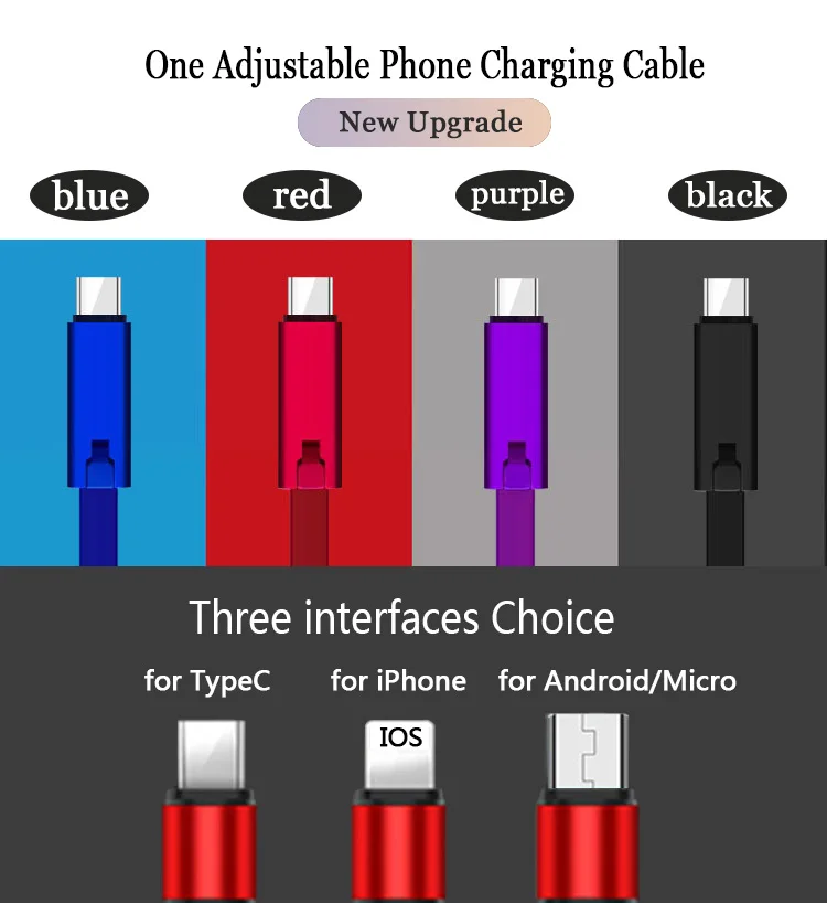 Регулируемый usb-кабель, кабель для зарядки телефона для iPhone, быстрый ремонт, Android type C, многоразовая линия для мобильных телефонов