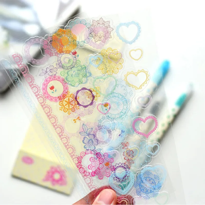 4 листа милые кружева ПВХ декоративные наклейки красочные сердца для