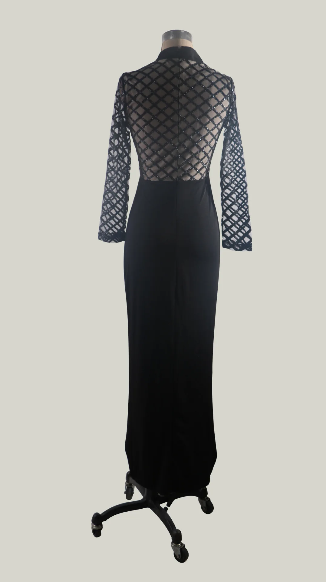 

European and American New Women's Dress Popular round Neck Sequined Pencil Split Bag Hip Skirt