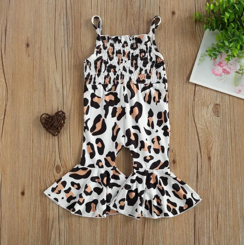 

Детский комбинезон для девочек, Леопардовый принт, без рукавов, комбинезон на тонких бретелях, цельнокроеные штаны, летние детские штаны, 0-24...