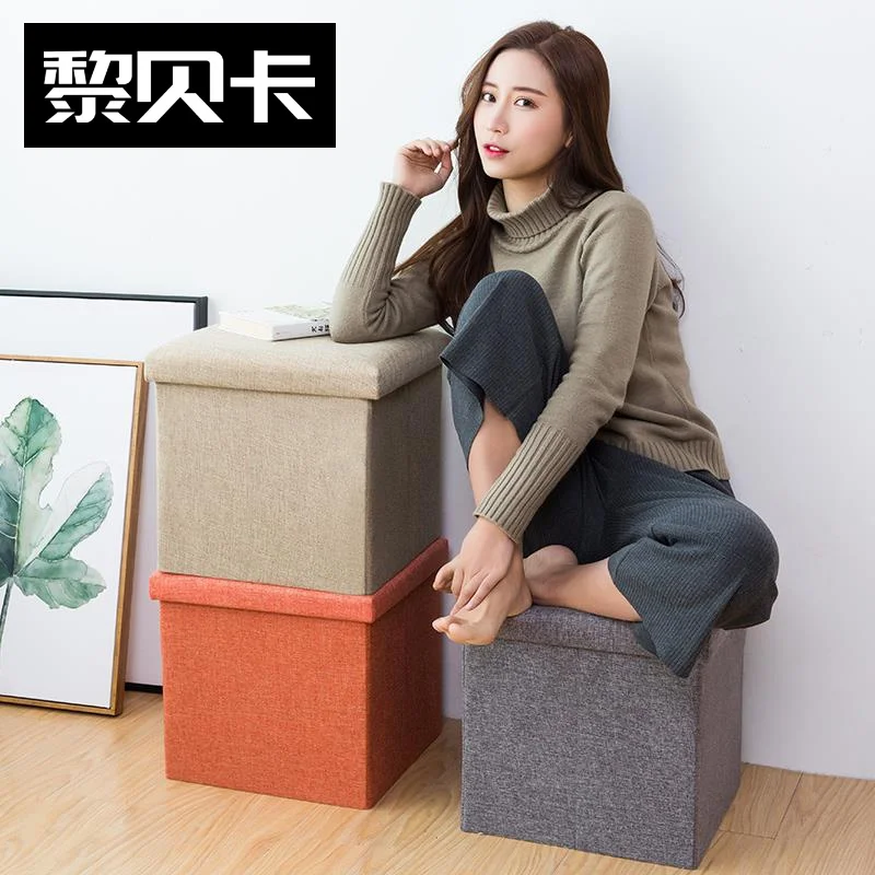 

Cotton And Linen Storage Stool Reinforcement Shoe Bench Can Sit People Storage Box Folding Storage Stool Sofa Stool