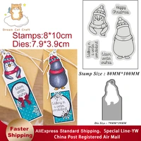 christmas winter penguin back tag metal cutting dies and clear stamp for diy painting book greeting card scrapbooking die