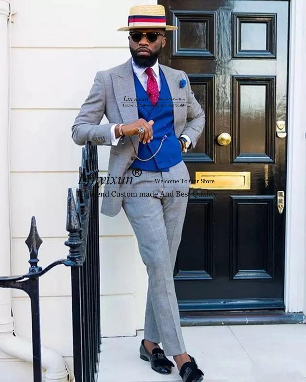 Костюм мужской облегающий двубортный Свадебный жакет с отложным воротником и