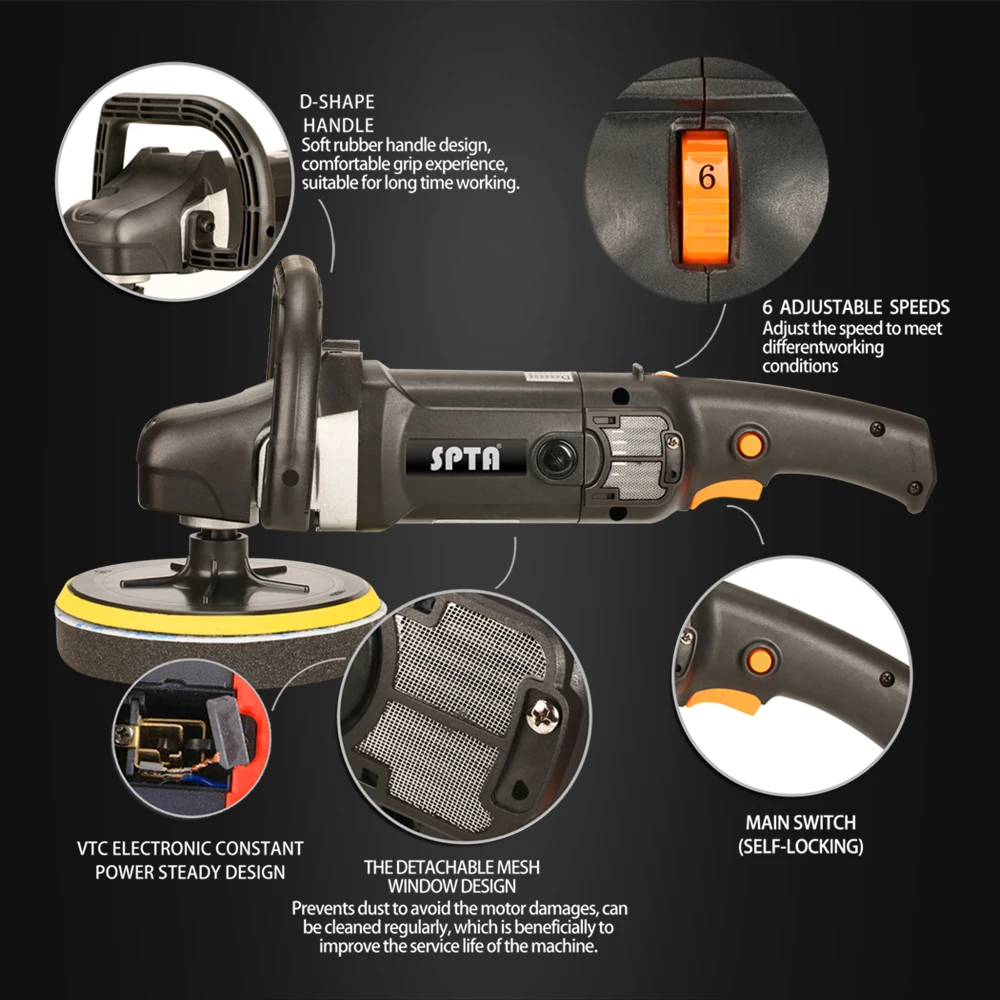 Вращающаяся полировальная машинка SPTA 7 дюймов 110 В/220 В | Автомобили и мотоциклы