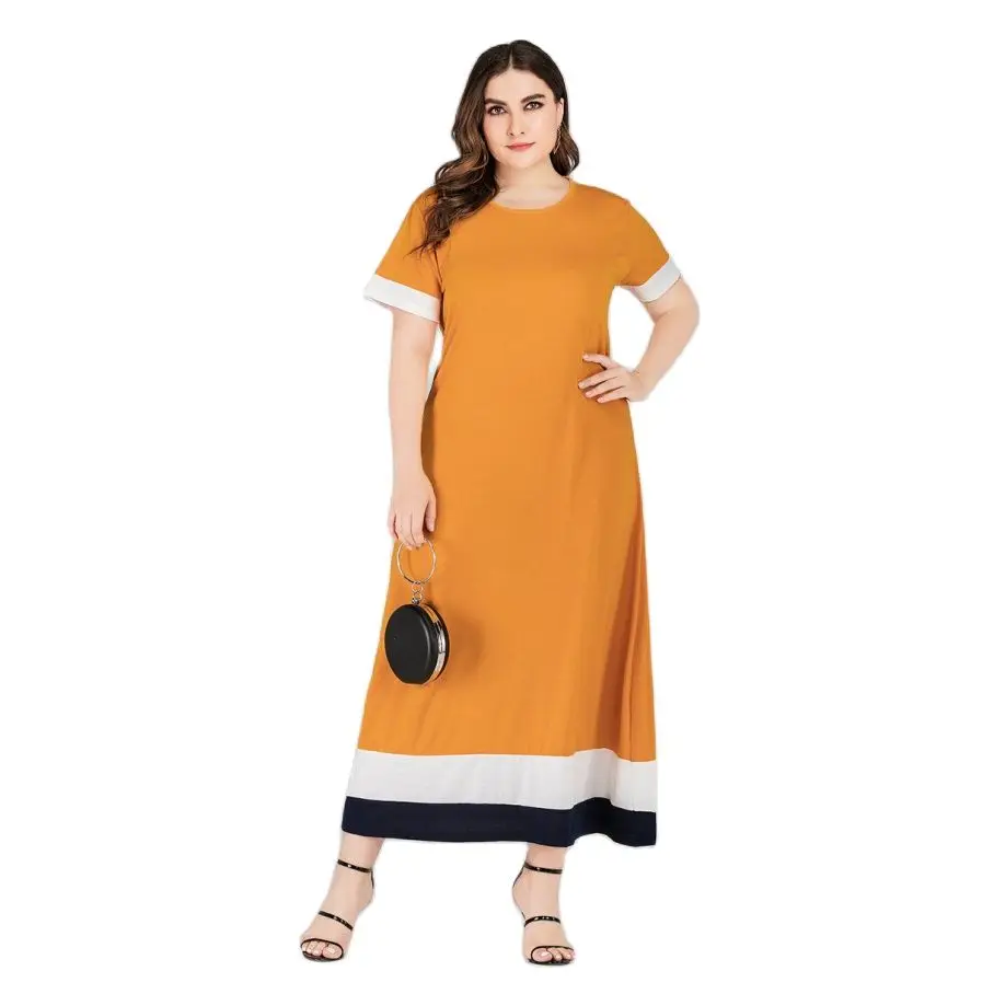 

Новое модное большое женское платье трикотажное цветное длинное платье с коротким рукавом